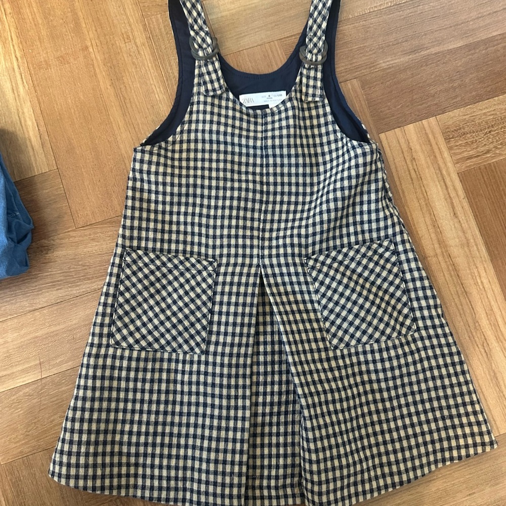 Zara Kids Checkered Overalls - Black and Cream